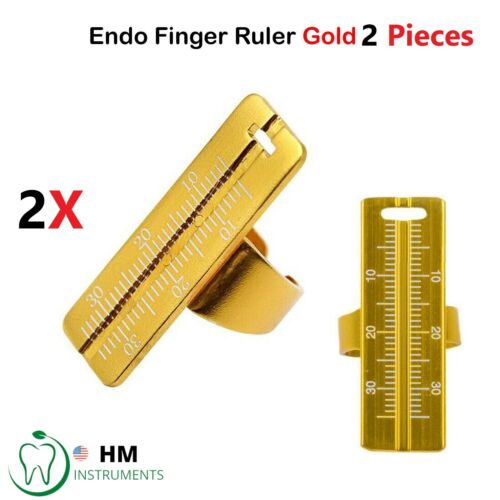 2 Pieces Dental Endodontic Finger Ruler Endo Gauge Span Measure Scale Ring GOLD - Picture 1 of 4
