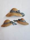 Vintage 1987 Burwood Straw Hats Wall Hanging Summer Garden Decor Set of 3 Usa
