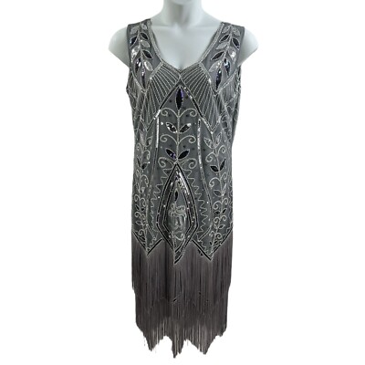 Metme XL Womens Flapper Dress Roaring 1920s Sequins Beaded Fringe Great Gatsby | eBay Metme XL Womens Flapper Dress Roaring 1920s Sequins Beaded Fringe Great Gatsby | eBay