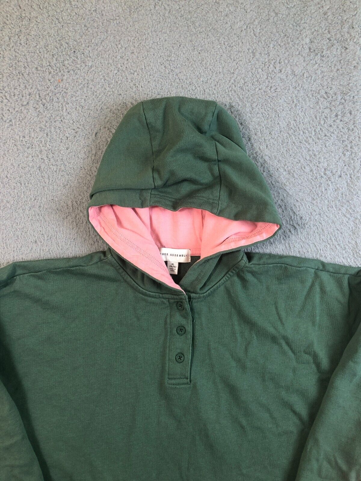 Free Assembly Hoodie Teen XL 14-16 Green Pink 1/4 Button Long Sleeve  Pullover