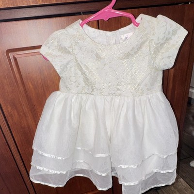 Biscotti Baby Girls 3-6M White/Gold Lace A-Line Lined Christening Dress