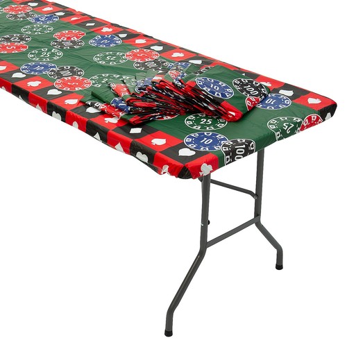 Casino Rectangle Fitted Disposable Plastic Tablecloths, 6 Ft. Bulk 12 Pc - Picture 1 of 2