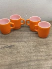 Vintage 4 of Anchor Hocking Fire King Orange Stackable Mug Coffee Cup Milk Glass