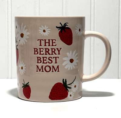 Prima Design THE BERRY BEST MOM Strawberries Floral Ceramic Coffee Tea Mug Gift