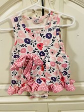 Pete  Lucy Pink Floral Sleeveless Romper Bow Ruffle Accents Girls One-Piece