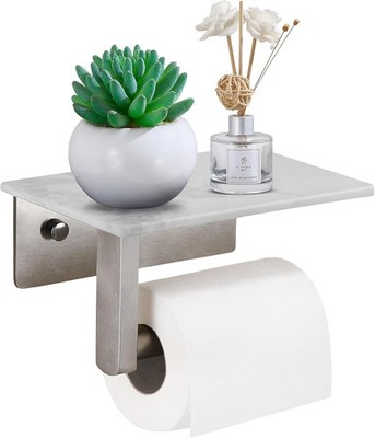 Marble Toilet Paper Holder with Shelf - Wall Mounted Tissue Roll Holder