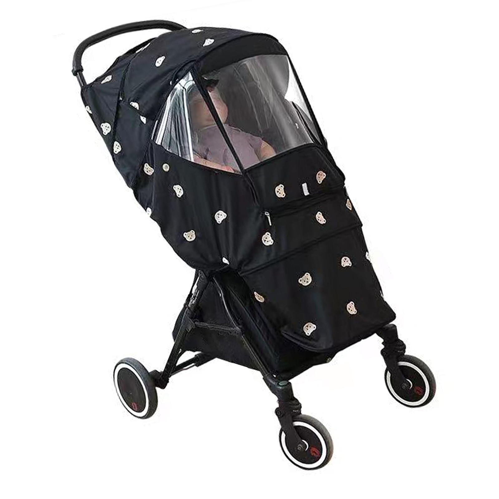 Cute Bear Pattern Stroller Rain Cover Windproof Waterproof For Outdoor Walking