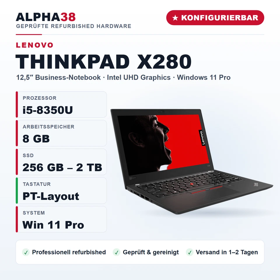 Lenovo ThinkPad X280 · i5-8350U · 8GB · 2TB, Foto 1 von 5