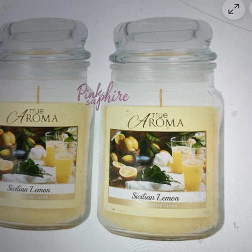 2 True Aroma Large Mason Jar Scented Candle - Sicilian Lemon - 80h Burn