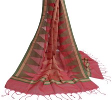 Sushila Vintage Peach Indian Dupatta Blend Cotton Woven Floral Long Stole Hijab