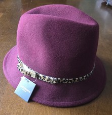 NEW Liz Claiborne Maroon Wool Hat RN 105797 Cheetah Ribbon With Box  Tags