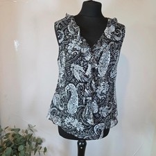 Roman Originals Black White Paisley Frill Sleeveless Blouse Top Size 18