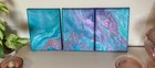 Set of 3 80s 90s Abstract Blue Purple Marble Art Decor One of a Kind Unique Find