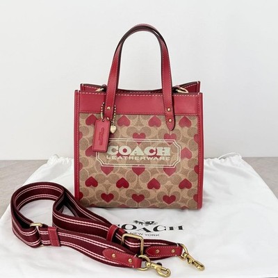 Coach Field Tote 22 Herzdruck Signatur Canvas rotbraun 2-Wege Mini authentisch