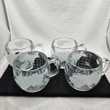 Nescafe Mugs Coffee Tea Cups Taste Your Way Clear World Etched Mugs Set of 4 Vtg