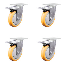 5 Inch Yellow Polyurethane Swivel Top Plate Caster Set with Total Lock Brake SCC