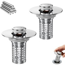 Bathroom Sink Drain Strainer, Stainless Steel Popup Strainer Basket Hair Catc...