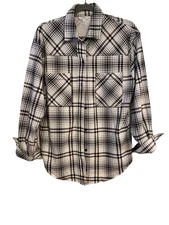 Time And Tru Women M Black White Plaid Shacket Button Up Shirt Casual Grunge