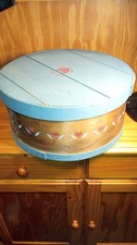 Antique Round Country Wooden Hat Box 16Dx6" Deep