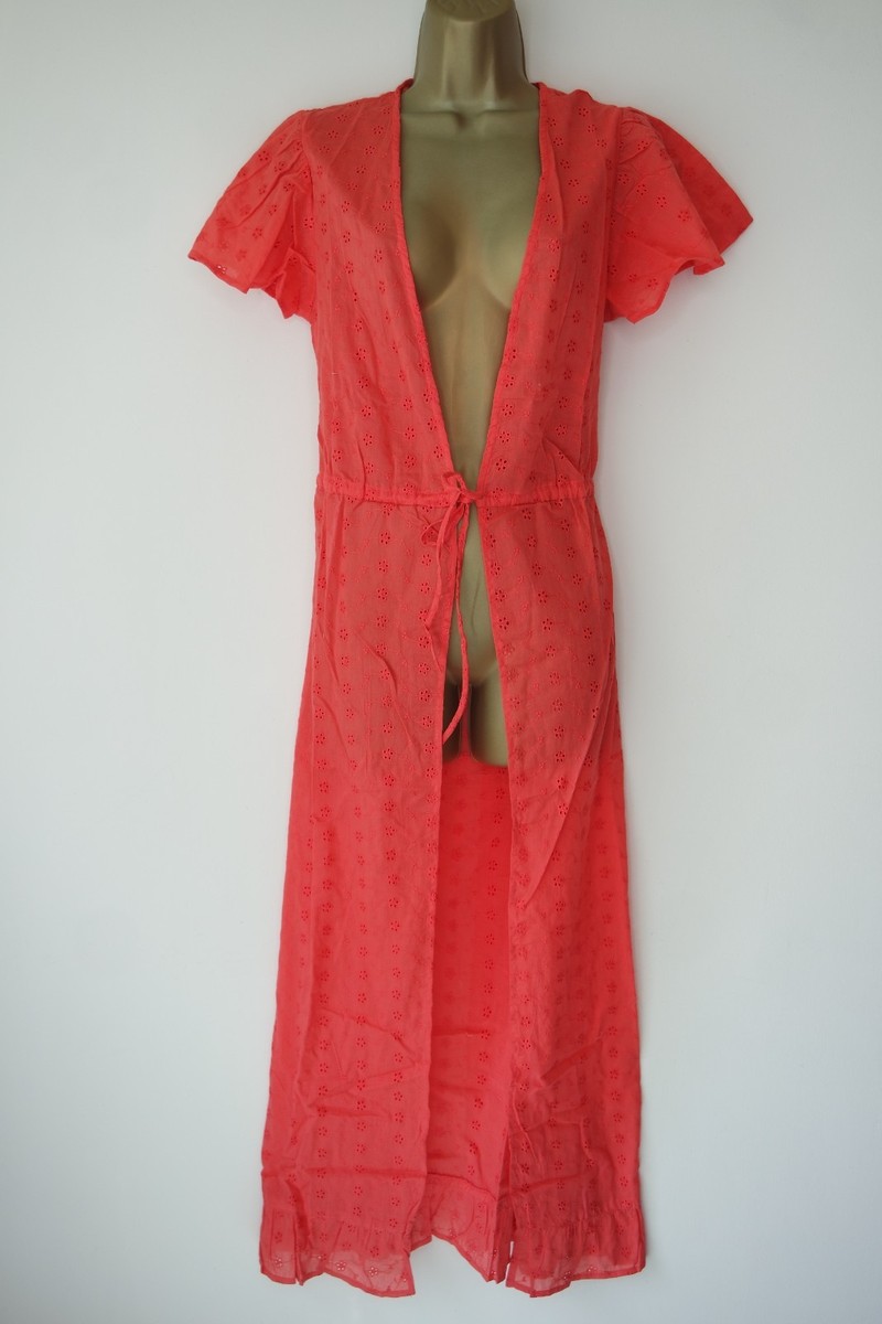 MANTARAY DEBENHAMS CORAL BRODERIE ANGLAISE OPEN MAXI BEACH DRESS
