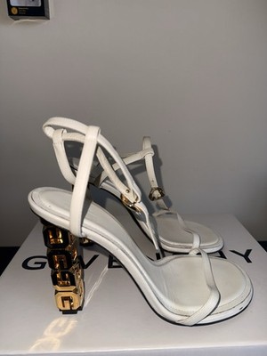 Givenchy G Cube Heels Sandals Size 38 US 8 Ivory
