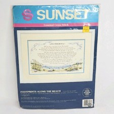 NIP Vintage Dimensions Sunset Footprints Along The Beach Cross Stitch Kit 13558