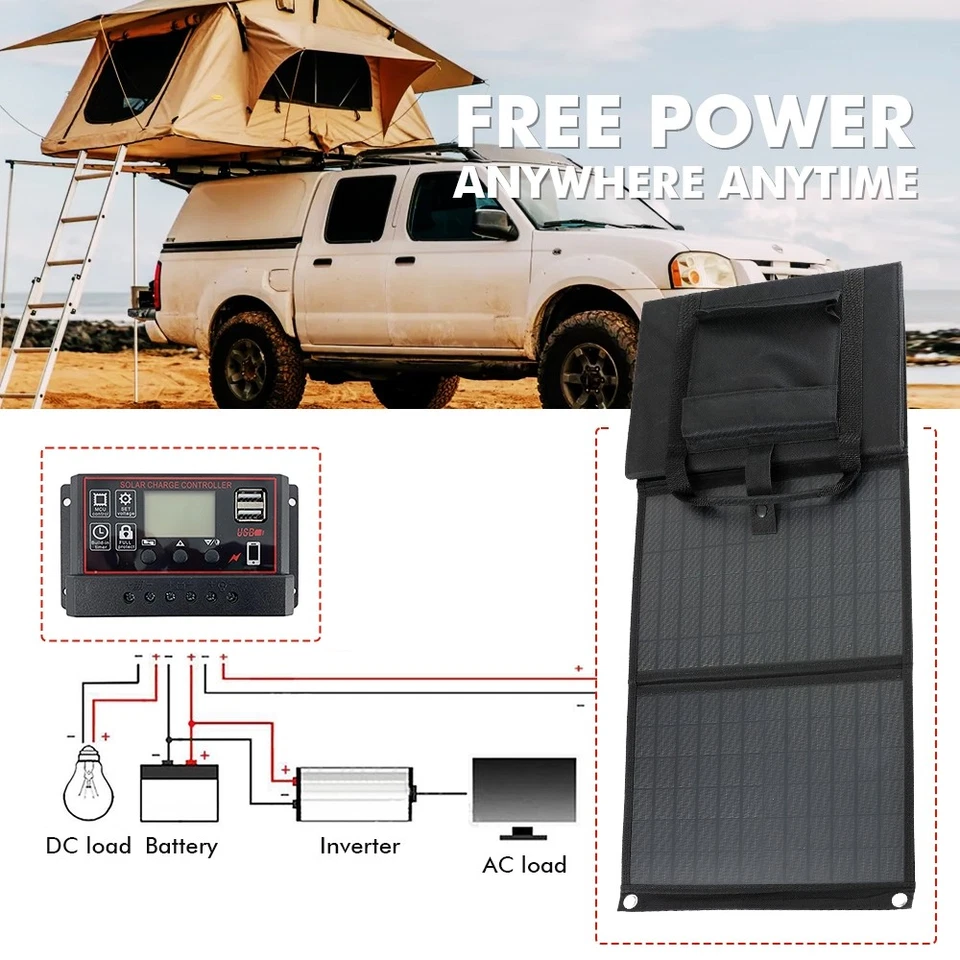 600W Portable Folding Solar Panel Camping Power Charging Battery + Controller - image 3 of 4