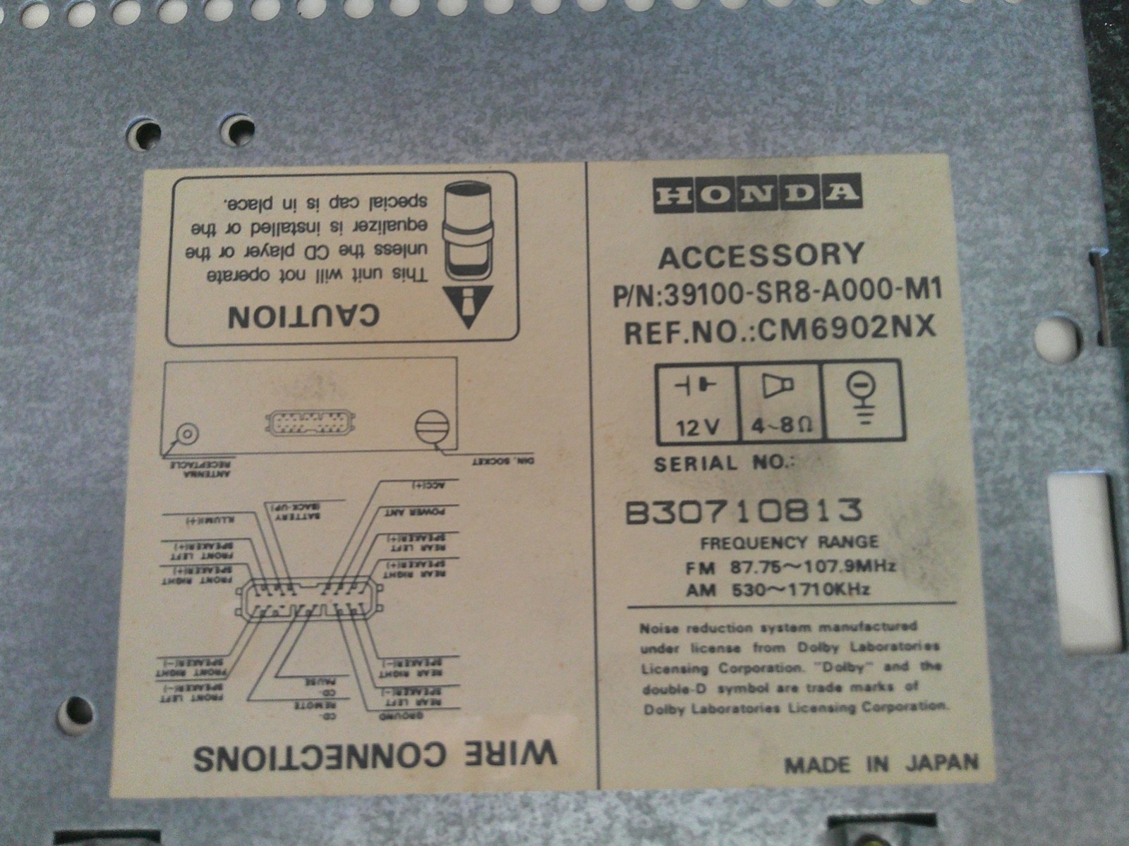 OEM USDM 93-94 Honda Civic EG SR3 SR4 auto AM/FM radio Cassette AR Version unit