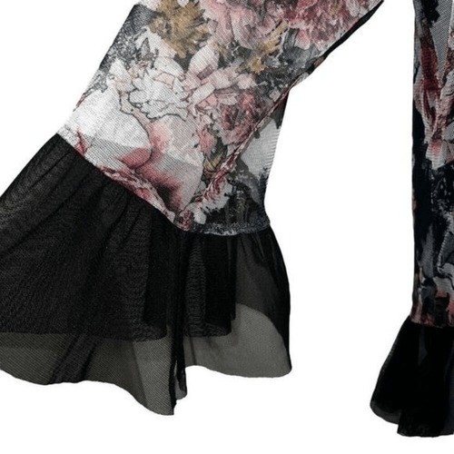 SISLEY Multicolor Floral Boat Neck Ruffle Trim Blouse Top EUC Size XS - Afbeelding 4 van 8