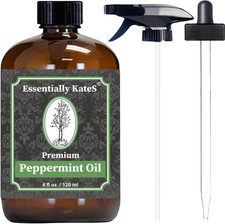 Peppermint Essential Oil 4 Oz. with Huge Glass Bottle, Glass Dropper, and Spraye