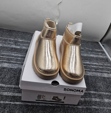 Sonoma Goods For Life Kazz Big Girls Ankle Boots Gold Glitter Faux Size 2