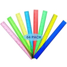 64 Pack Rulers Bulk for Classroom 12 inch, Plastic Clear Rulers for Office Ba...