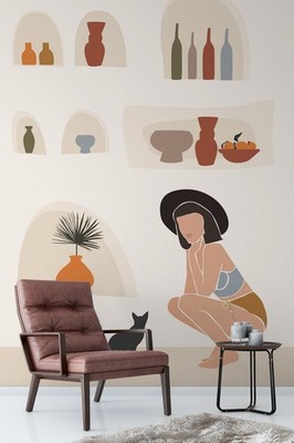 3D Woman Cat Bottle Prints Wall Murals Wallpaper Murals Wall Sticker