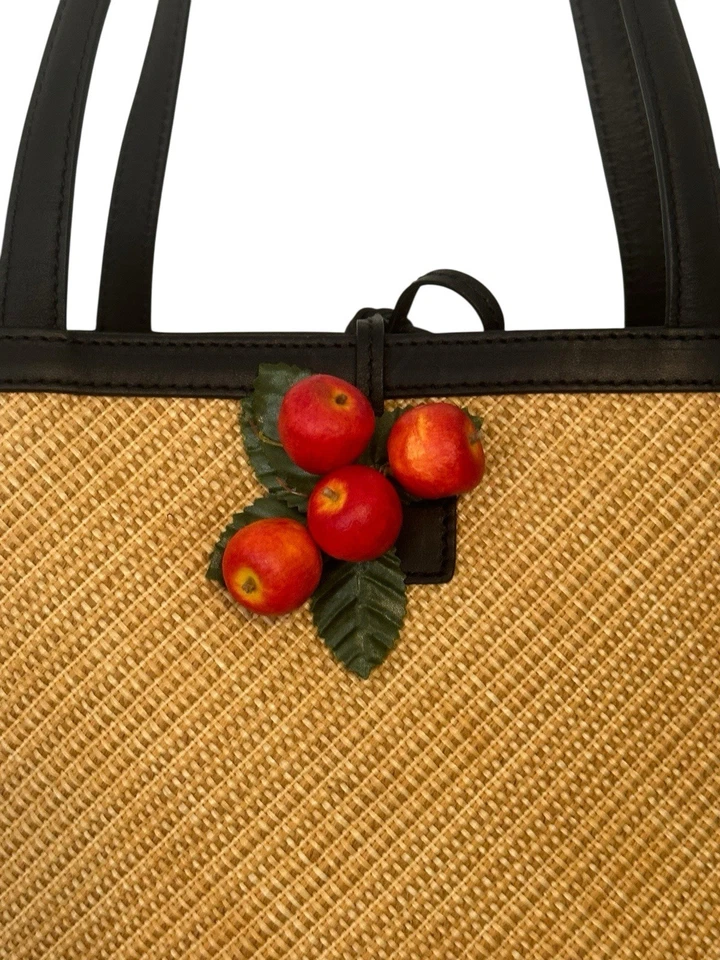 Cole Haan соломы покупатель Дамская сумка сумка с короткими ручками натуральный с черной кожаной отделкой с подкладкой новый с Ярлыками - Изображение 2 из 4