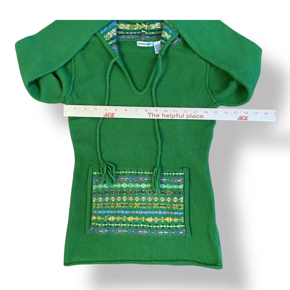 Energie винтажный богемное с капюшоном свитер подростков размер L зеленый многоцветный хиппи - Изображение 4 из 4