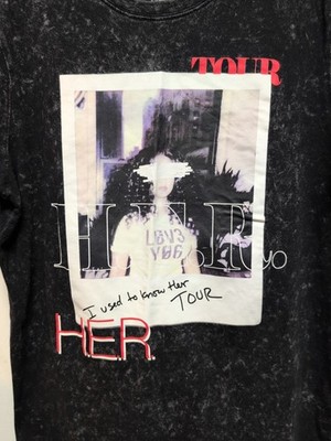 H.E.R. Women's  T   Shirt  Black Size  L  Tour  Short  Sleeves  Stretchy 
