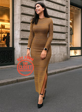 MANGO Long Knit Openwork Maxi Dress NWT — Brown