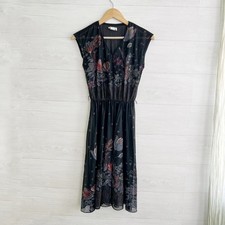 Pbj - Vintage black floral sheer V-neck dress, sz 3 (XS) 