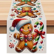 Gingerbread Man Merry Christmas Table Runner 13x72 Inch Winter Holiday Decor