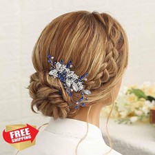 Casdre Crystal Bride Wedding Hair Comb Pearl Rhinestone D Blue