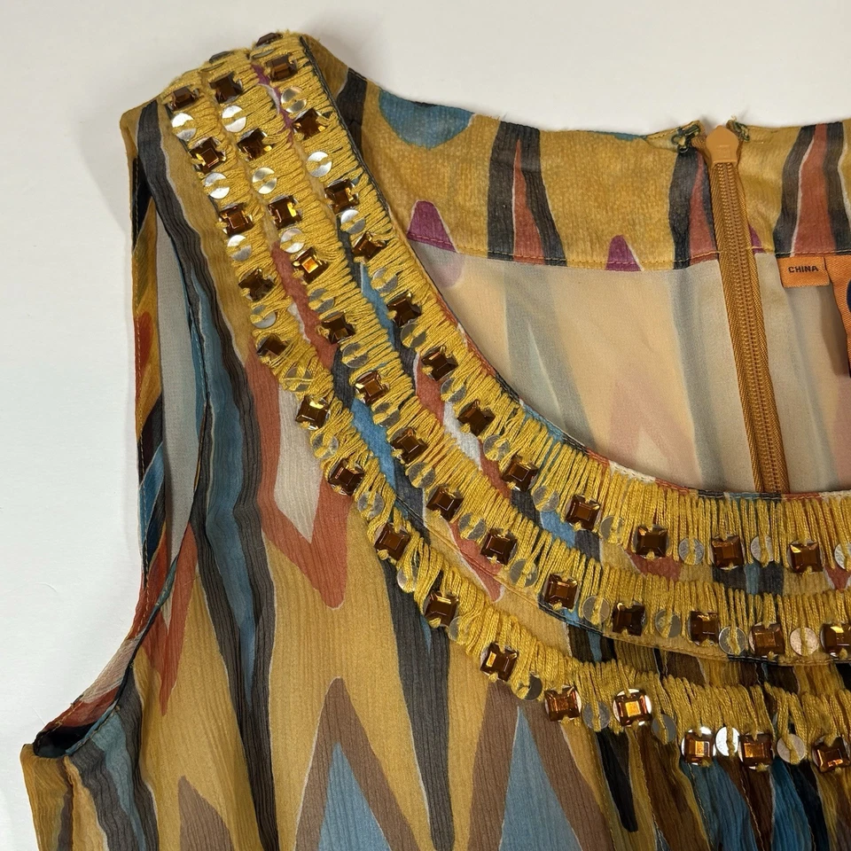 Tory Burch 100% 真丝上衣女式 10 无袖装饰贝壳衬衫设计师 — 第 4/4 张图片