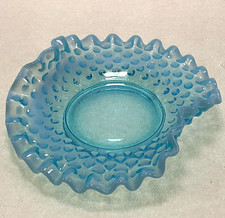 Fenton Opalescent Blue Hobnail Bon Bon Candy Dish Crimped Edge - Vintage