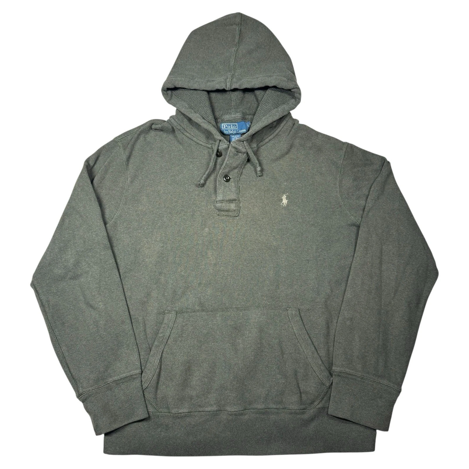 Vintage Polo Ralph Lauren Thermal Lined Henley Hoodie Sz Large Olive Green