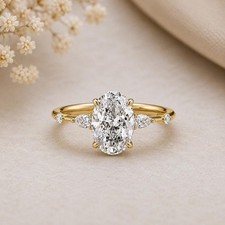 Five Stone 2CT Oval Cut Hidden Halo 14K Solid Gold Distance Diamond Band