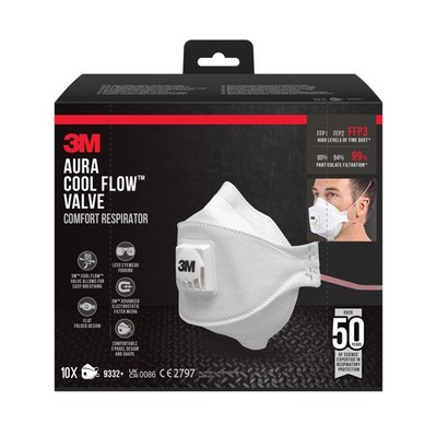 10 x 3M  Aura  Comfort Cool Flow  Atemschutzmaske - 9332+ FFP3 - mit Ventil