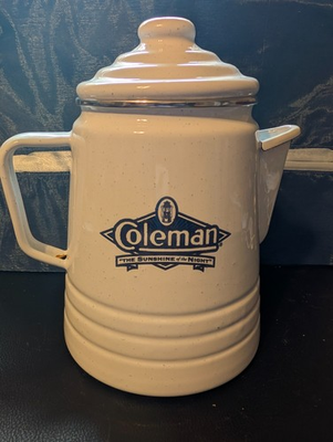 #ad Coleman Enamel Coffee Pot “The Sunshine of the Night” Vintage Camping Percolator $50.00