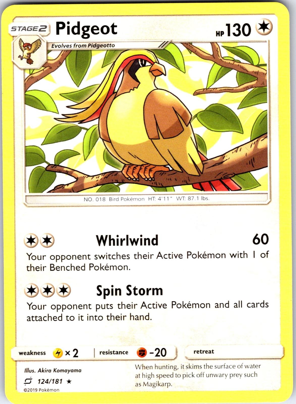 Pidgeot 124/181 Rare Team Up Pokemon Near Mint