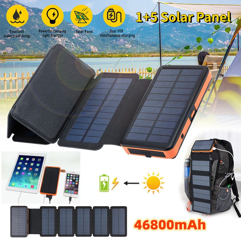 46800mAh Portable 6 Solar Panel Folding Power Bank Outdoor Camping Phone Charger