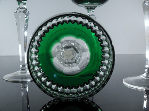 6 GRAND VERRES CALICE A VIN EN CRISTAL DOUBLE COULEUR VERT TAILLE BOHÈME 1950 - Bild 17 von 24