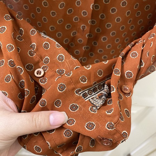 Free People Orange Rust Printed Easy Rider Long Sleeve Button Down Size S/P - Foto 4 di 9
